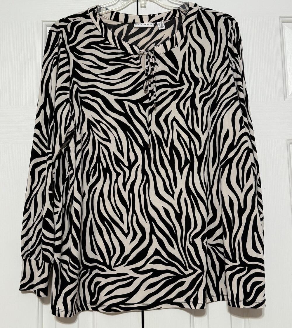 Susan Graver Liquid Knit Zebra Print Top, Size 2XL